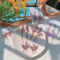 HOVANCI 3 Elegant Butterfly Jewelry New  Flowers Grape Rhinestone Pearl Dangle Earrings Full Purple Crystal Butterfly Earring