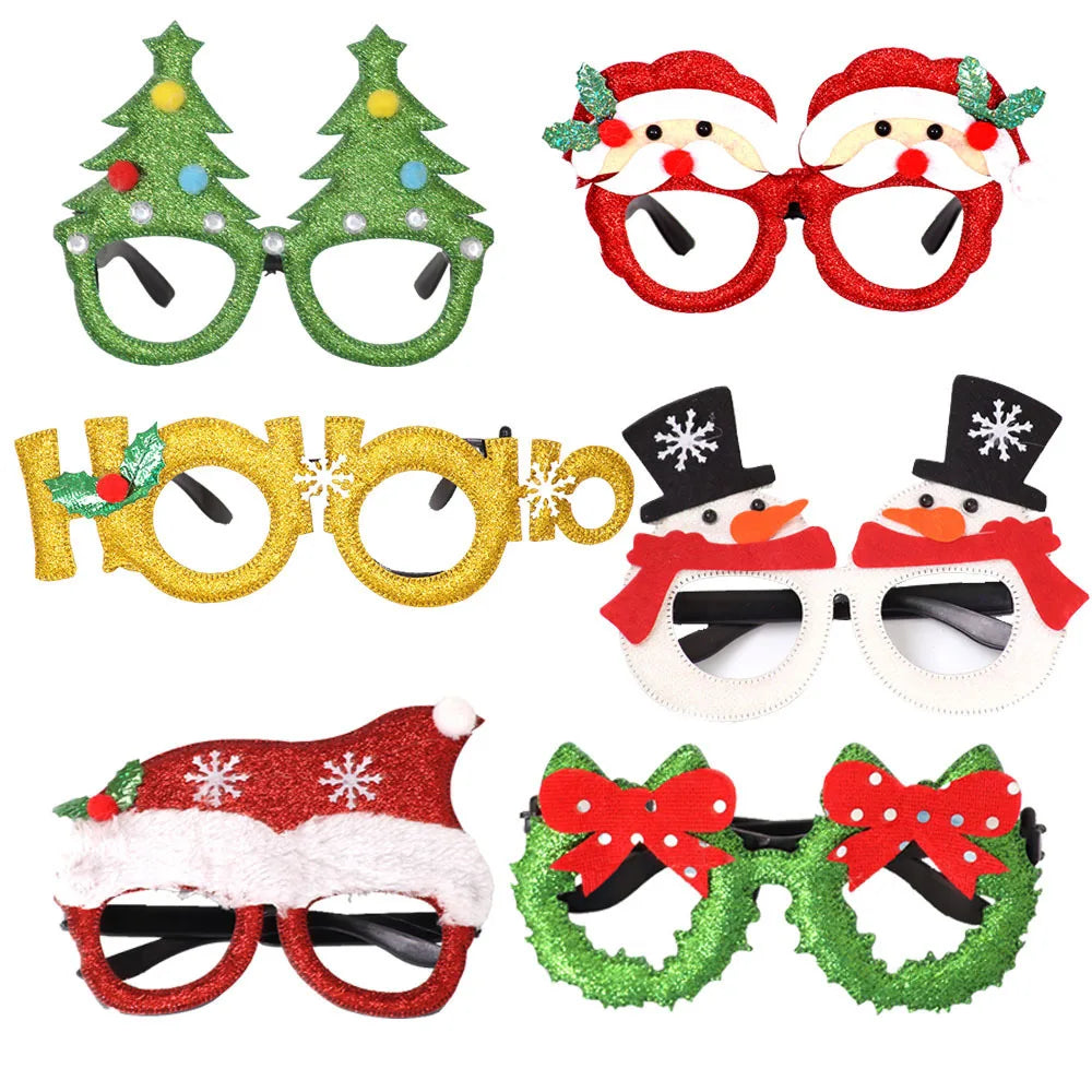 Cheap Paper Red/Green Cartoon Christmas Diffraction Novelty Glasses Frames Fashion New Merry Christmas Funny Party Glasses