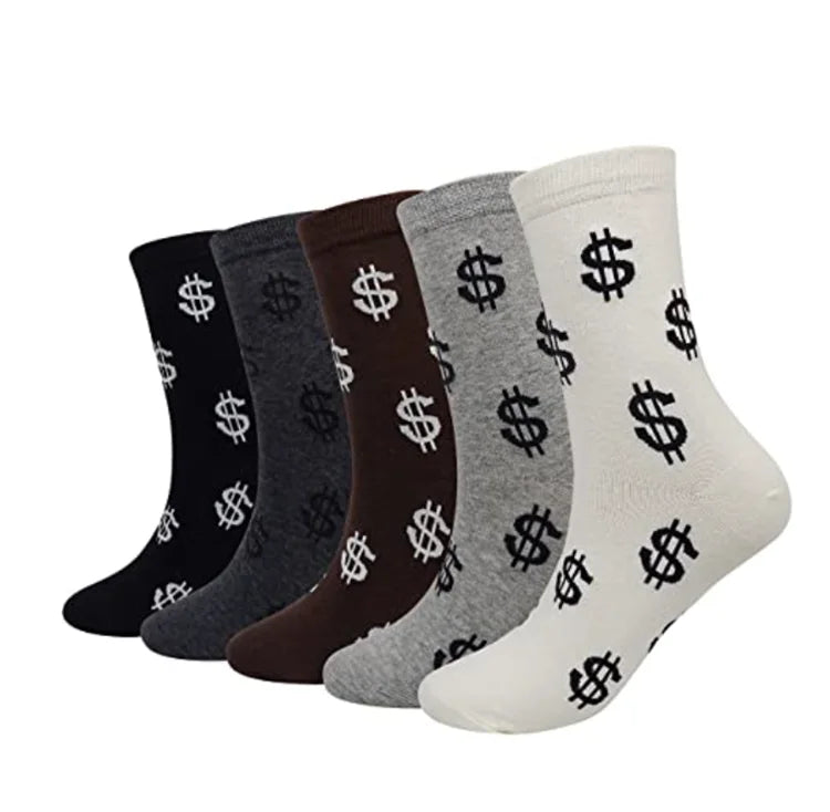 New Men's Tube  Creative Dollar Socks Autumn and Winter Men's Socks Cheap Cotton White Printed Sock Men