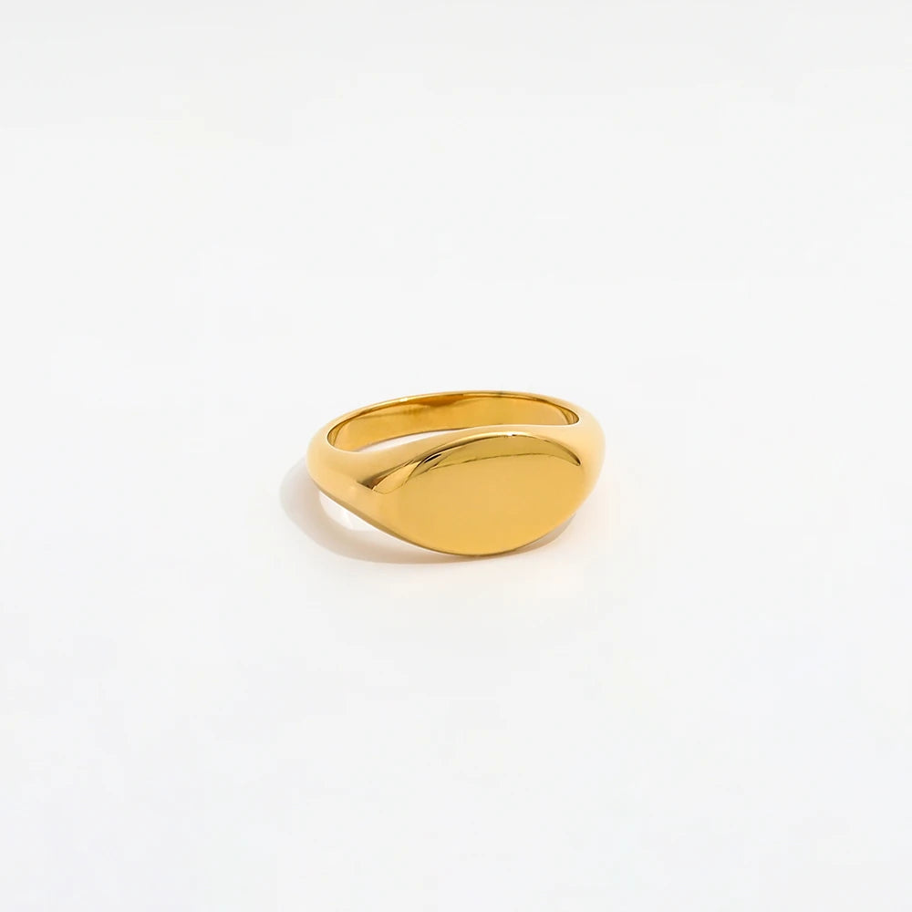 Joolim Jewelry High End 18K Gold Plated Band Oval Signet Finger Statement Stainless Steel Rings for Women