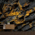 Black Rock Background Mural Gold Rock 3D Silk Modern Waterproof Anti-Static Living Room Digital Printing Wallpaper
