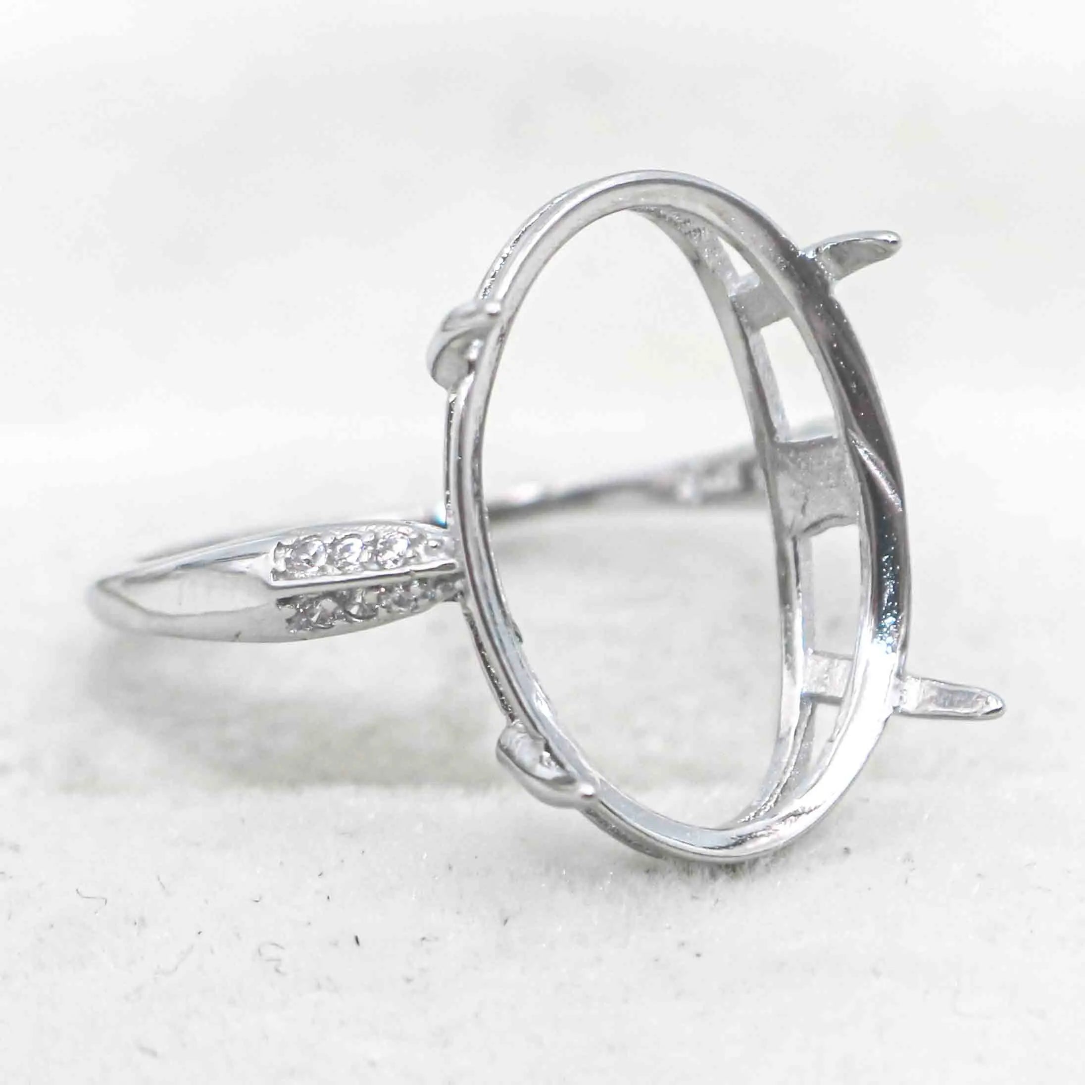 Sterling Silver 12*17mm Semi Mount Ring Empty Frame Blank Support Setting S925 Base Holder Without Center Stone for DIY Inlay