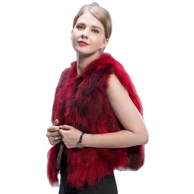 MWFur Raccoon Fur Coat Fur Vest for Girl Raccoon Waistcoat Short Dyed Color Fashion Fox Fur Vest Sleeveless Women