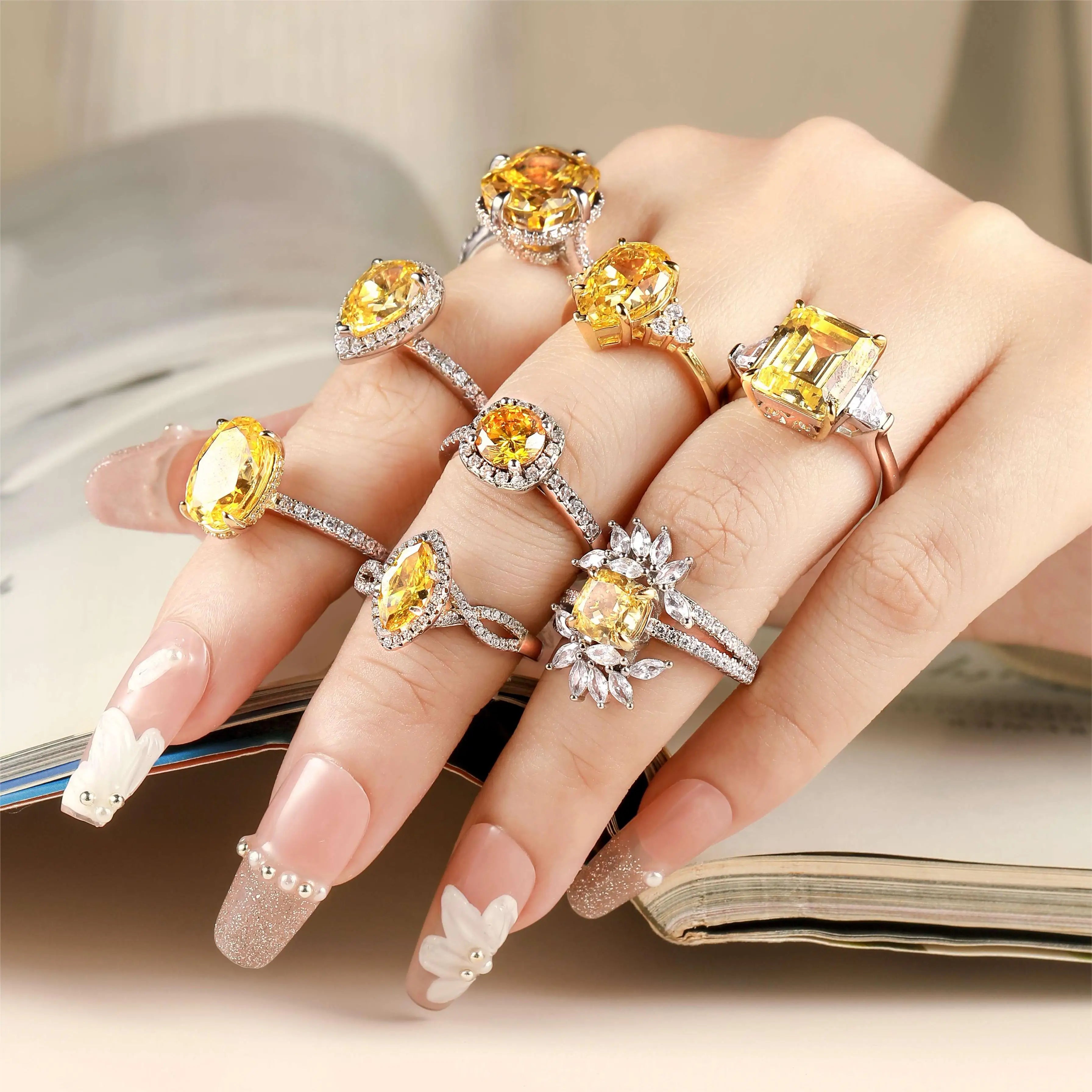 Hot Selling Luxury Hign End Multi Colored Gemstones 925 Sterling Silver Women Cubic Zircon Rings for Weeding Engagement Party