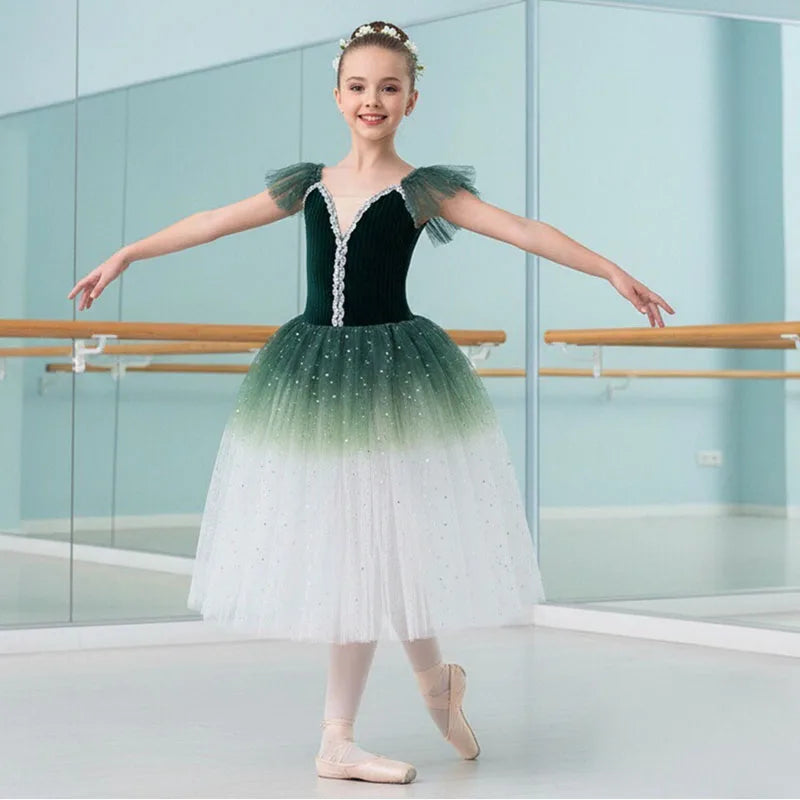 2024 New Royal Blue Ballerina Dress Girls Ballet Skirt Long Dance Dress for Children Women Performance Costumes Girls Sling Bell