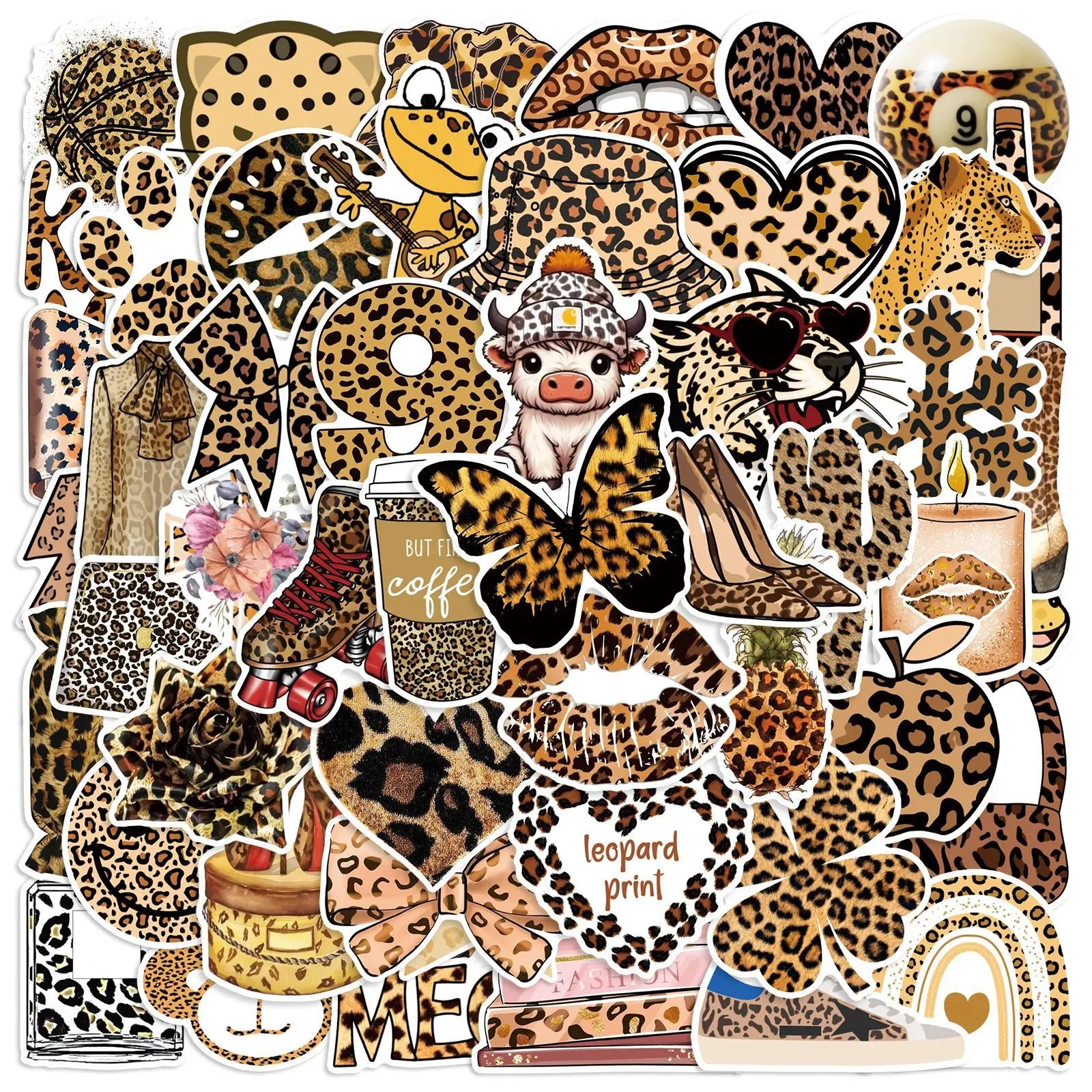 50PCS Fashion preppy girl cheetah leopard print sticker