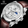 BENYAR Men Watch 5193 Chronograph Waterproof Sport Brown Genuine Leather Male Wristwatch Top New Luxury Gift Man Clock
