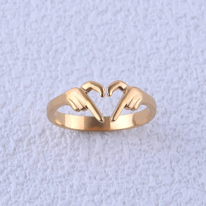 2026 New Anillo Customized love Heart Shape Stainless Steel Open Adjustable Rings
