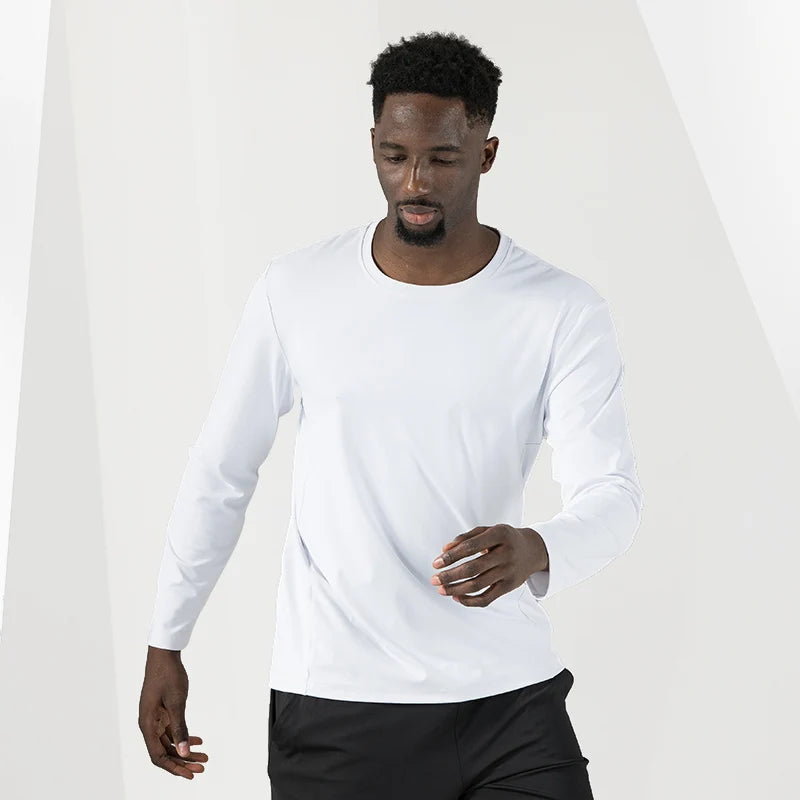 Breathable Milk-silk Full Longsleeve T Shirt Men Custom Logo O-neck Collar Polyester Quick Dry T-shirts