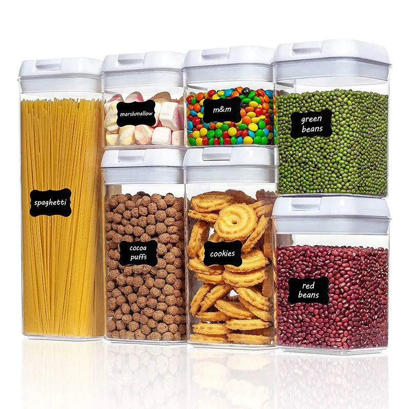 Wholesale Airtight Plastic Rectangle 7 Pieces Pack Canister Cereal Kitchen Organizer Pantry Food Storage Containers Set Lids