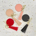 Custom Key Chain Vegan Saffiano PU Leather Gold Hardware Circle Shape Car Door Gift Box Set Keyring Tassel  Leather Key Chain