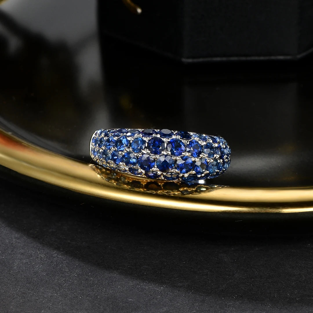 Gemstone  Natural Blue Sapphire Genuine 18k Gold  Ring for Women Fashion Jewelry