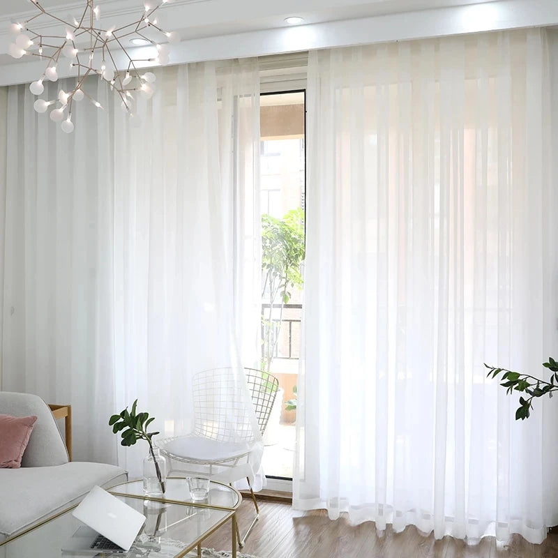 XinLan Luxury Different Curtain Types Super Soft Chiffon Solid White Tulle Curtains for Living Room