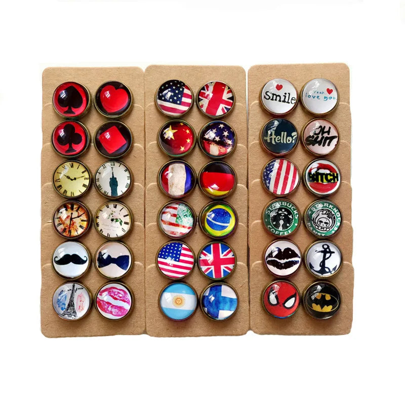 Manufacturer Personalized Ladies Customize Design Girls Earrings Glass Dome Cabochon Stud Earrings for Women