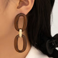 Vintage Handmade Metal Wooden Chain Hoop Drop Earrings for Women Ethnic Brown Round Circle Geometric Wood Earrings Jewelry