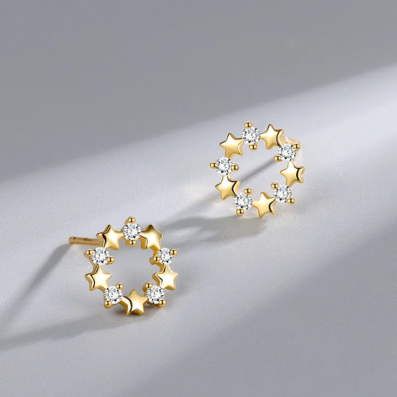 Luxury Minimalist Jewelry Exquisite Circle Cubic Zirconia Earrings Chic Gold Plated S925 Diamond Cz Stud Earrings