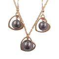 Hawaiian Pearl Earring Set with Heart Pendant Gold Tribal Jewelry Set Gold Filled Plain Ring Bracelet Bangle for Women