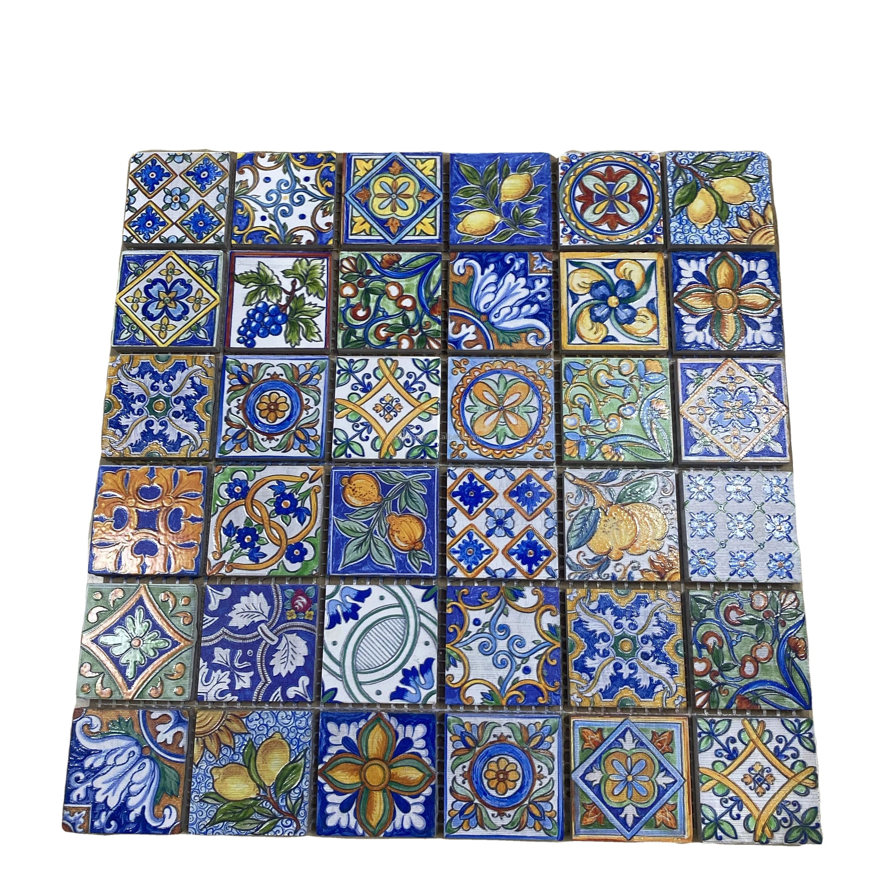 Stone Morocco Tile Pattern Inkjet Square Marble Mosaics for Interior Glazed Tiles for Kitchen or Bathroom Living Room