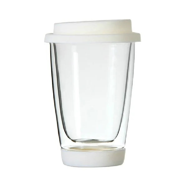 Modern Design 350ml Double-Walled Borosilicate Glass Coffee Mug Thermal Insulated Espresso Cup with Silicon Lid Base and Milk