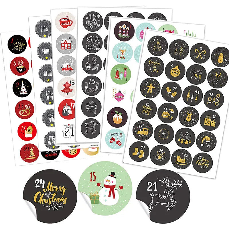 Adhesive Number Sticker Set 1-24 Christmas Advent Calendar Countdown Cookies Candy Bag Sealing Stickers Numbered Decorations