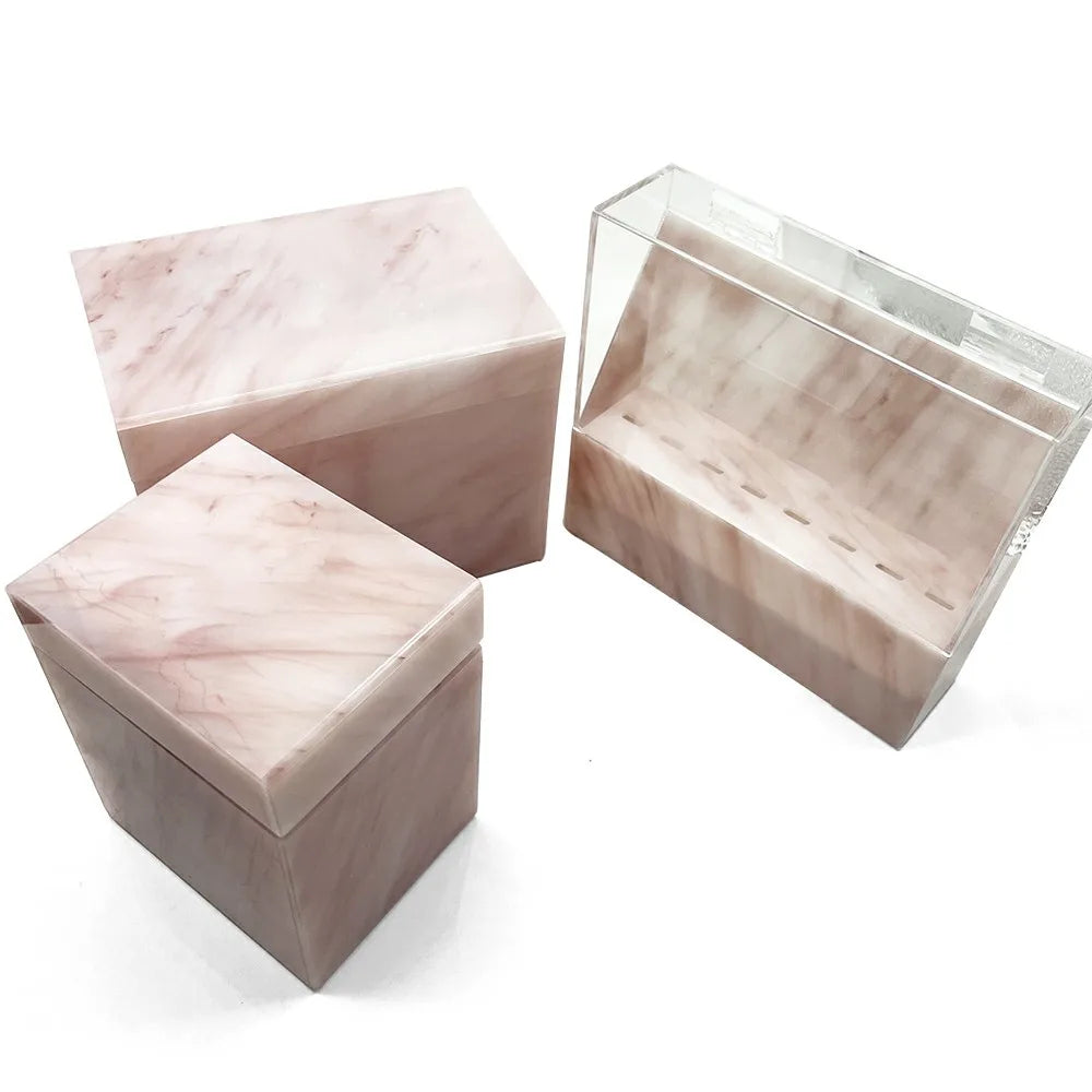Customized Pink Marble Style Stainless Steel Box for Eyelash Extension Tweezers Box Packaging Eyelash Extension Tweezers Holder