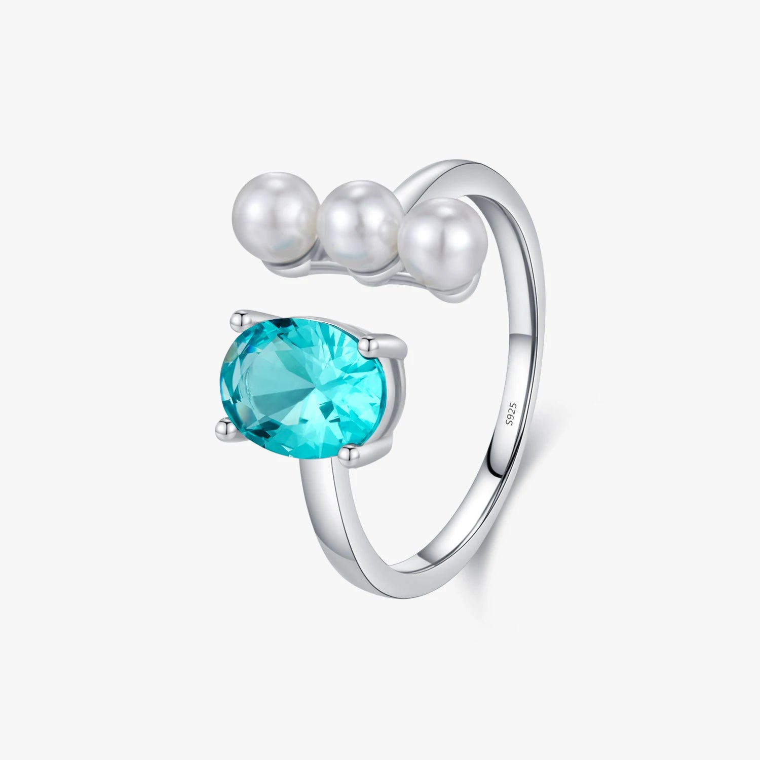925 Sterling Silver Fine Jewelry Fashion Colorful Rings Paraiba Color CZ Elegant Crystal Pearls Adjustable Rings for Women