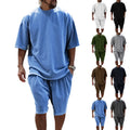 European Casual Men's Suit Loose Short Sleeve Men's T Summer Shorts Solid Color Men's Clothing