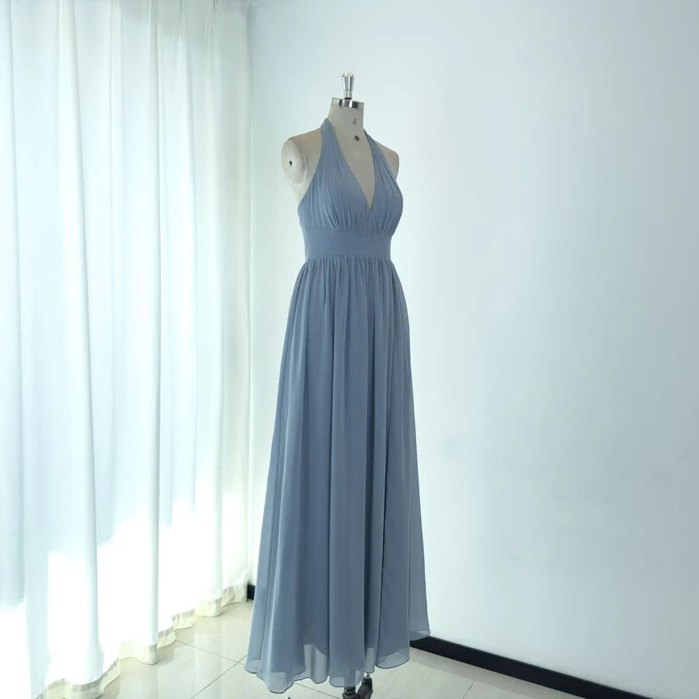 TEENYEE Elegant Leading Ladies Slit White Bridesmaid Dresses Coral Color Piso-Longitud Long Bridesmaid Dresses for Prom