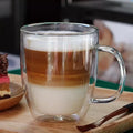Clear Borosilicate Glass Coffee Mug Insulated Heated Double Walled Glass Coffee Cup With Handle Glass Mug With Bamboo Lid