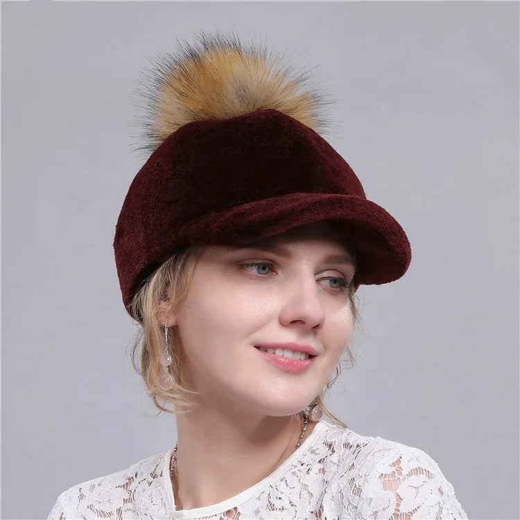 IRWOODS Superior Quality Real Sheepskin Fur Hat with Fox Fur Ball Breathable & Waterproof Free Size for Camping & Outdoor Use