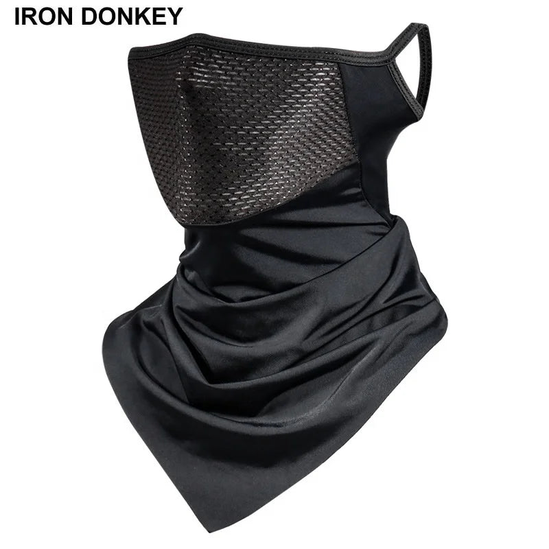 IRONDONKEY Summer Breathable Net Sports Ice Silk Sunscreen Riding Ear Mask Dustproof Triangle Magic Headscarf Can Be Set LOGO