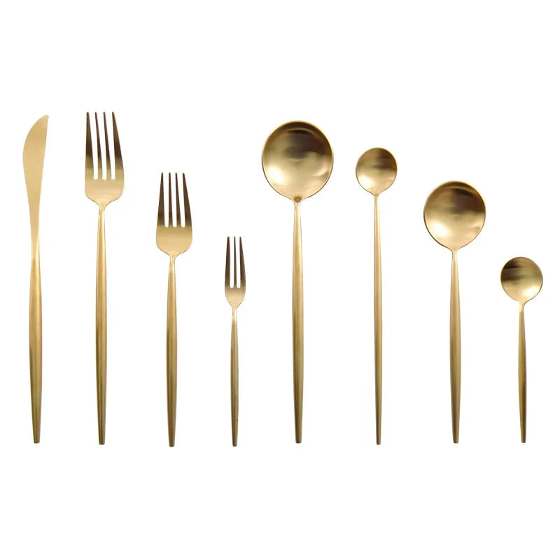Nordic Portuguese Cutlery Matte Flatware Set Golden Spoon Western Silverware