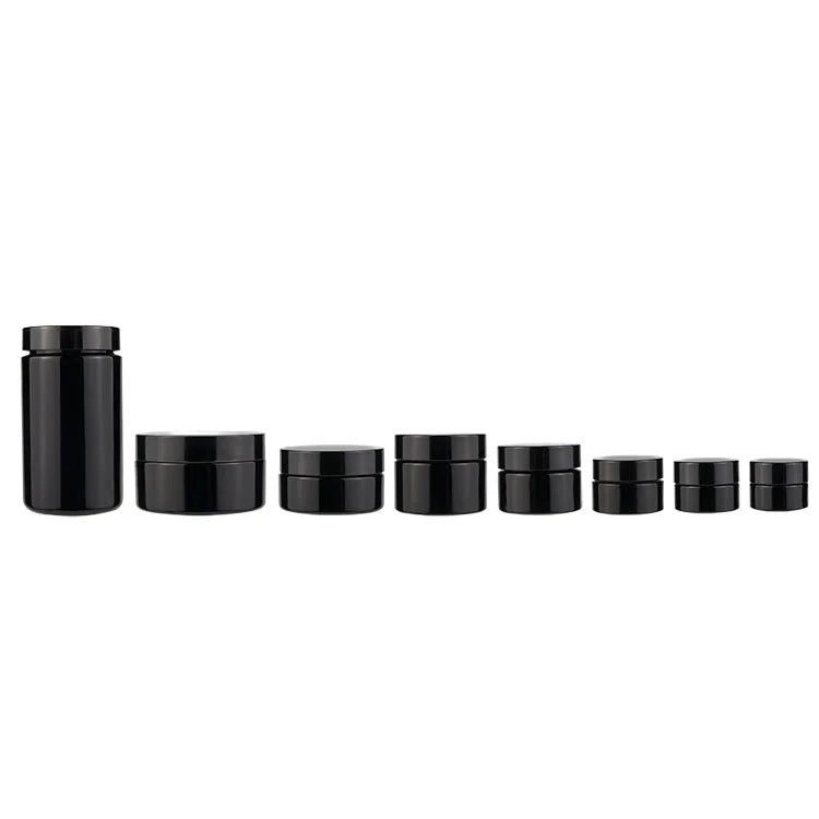 Hot Sale Small Glass Jars with Ultraviolet Protection Free Sample Glossy Black Screw Cap for Cream Moisturizer UV Lids