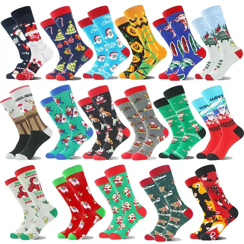 Whale Custom logo Christmas Socks Animals Deer Candy Character Cartoons Various Patterns Red Sox Cotton Crew Socks Men