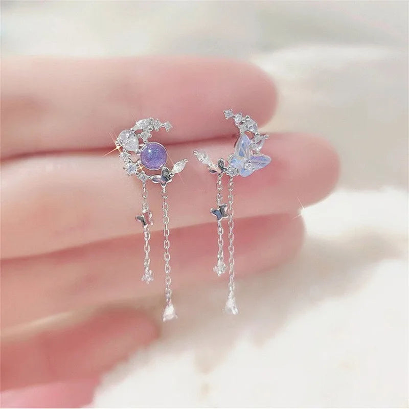 Korean Elegant High-End Needle Crystal Butterfly Water Drop Stud Earrings Trendy Alloy Fashion for Women Anniversary