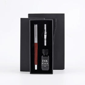 Newest Handmade Heavy Rosewood Pen Fine Nib Metal and Natural Solid Wood Fountain Pen Set with Ink Bottles