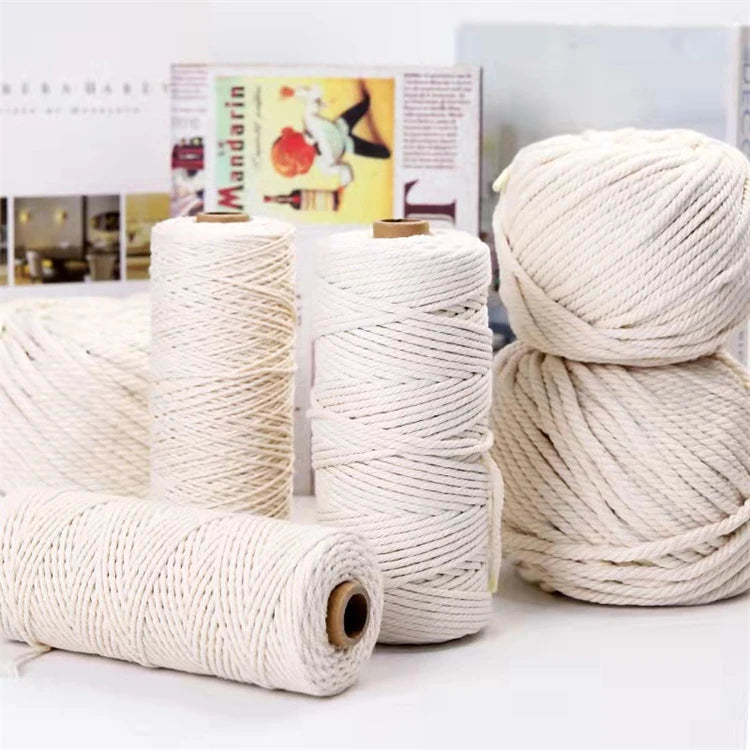 Free Sample Diameter Cotton Rope for Macrame 10mm Twisted Cord Decoration White Twisted Macrame Cotton Cord