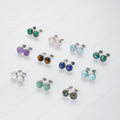 Rhodium Plated 925 Sterling Silver Women Healing Crystal Moonstone Studs Larimar Round Gemstone Earring