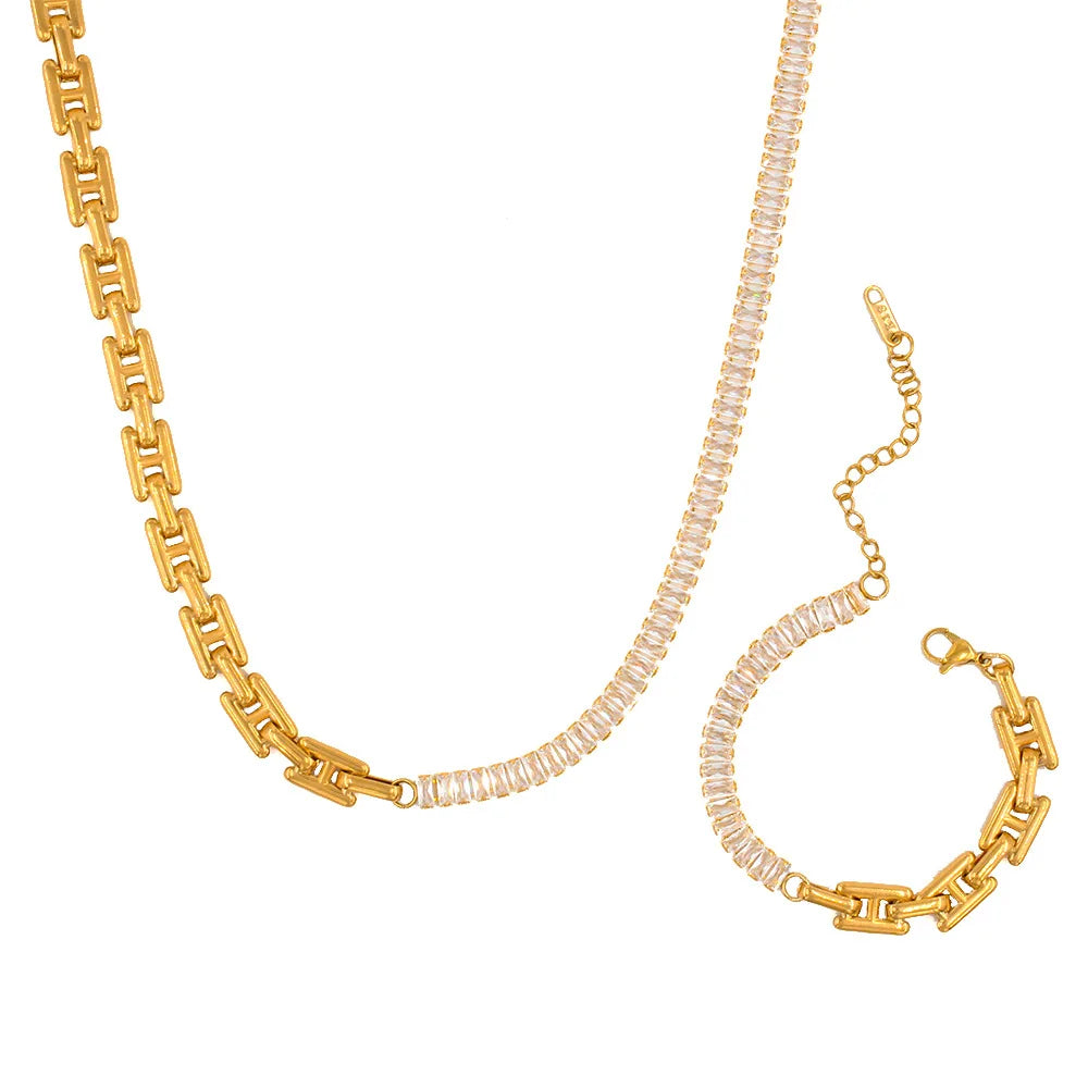 Fashion 18K PVD Gold Plated Adjustable Women Stainless Steel Designer Fine Jewelry Necklace Bracelet