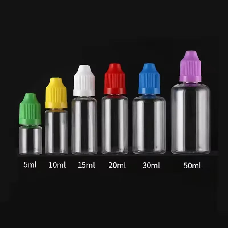 3ml 5ml 10ml 15ml 20ml 25ml 30ml 50ml 60ml 100ml 120ml PET Plastic Eye Drop Oil Drop Transparent Bottle with Colorful Cap