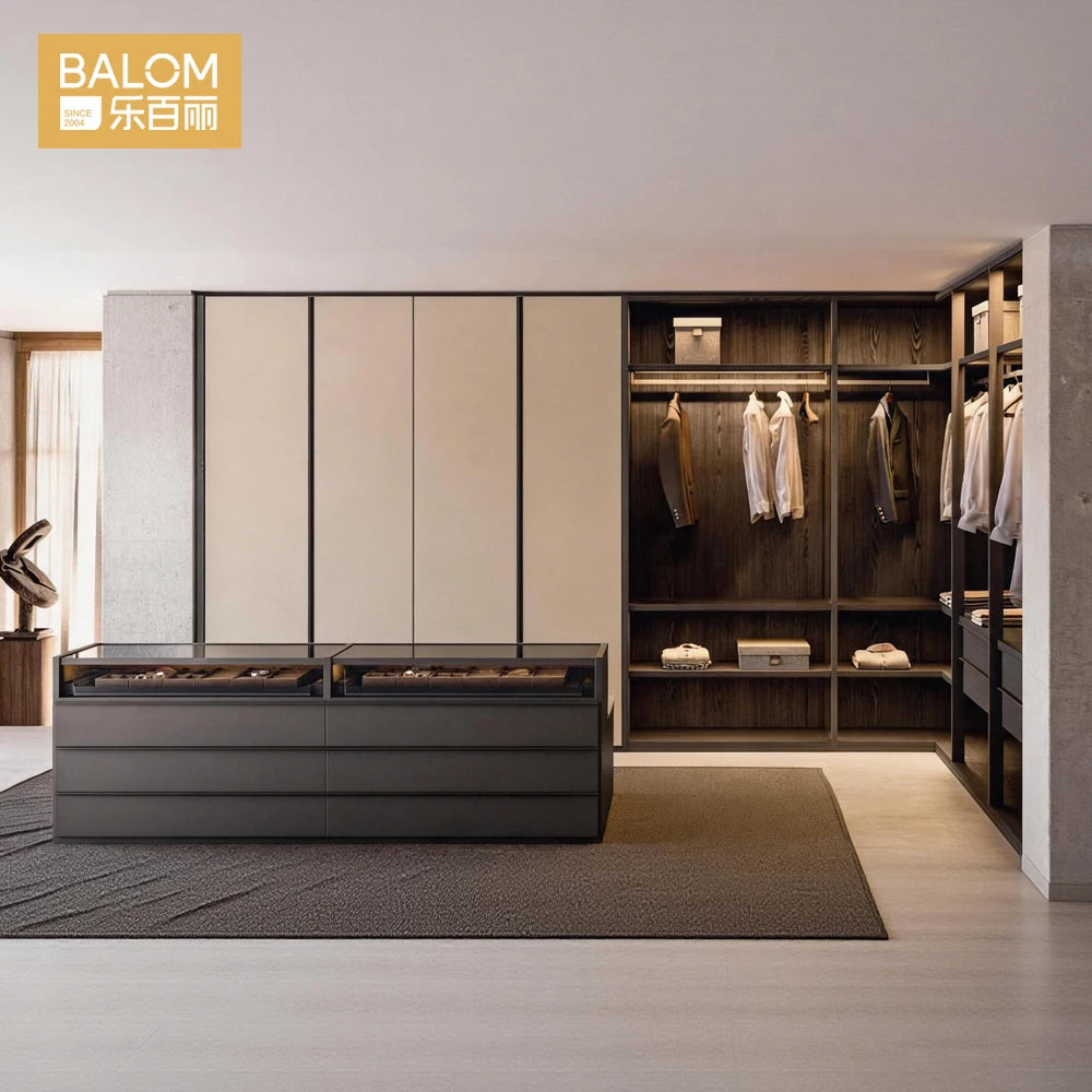 Modern Luxury Design Glass Door Open Closet High Quality High End  Walk in Closet Bedroom Wardrobe