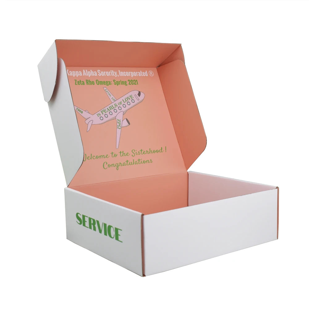 Wholesales Gift Corrugated Packaging Paper Box Foldable Cloth Shipping Boxes Custom White and pink Printed Logo Mail Box