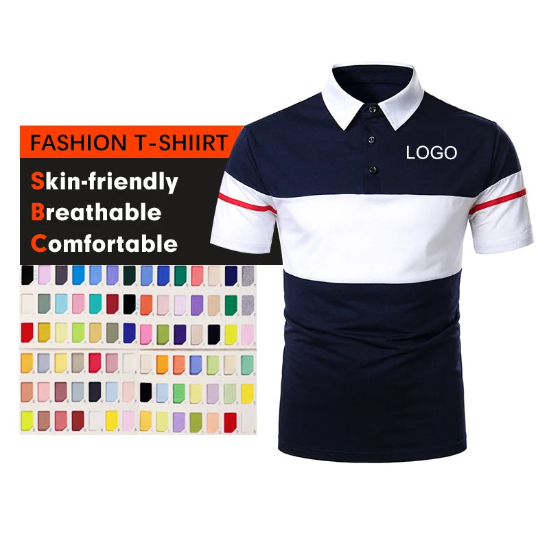 High Quality Knitted Polyester Twotone Patchwork Stripes Anti-Wrinkle ODM Sleeve Logo Design Comfortable Men's for Shirt