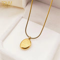 Hot Sale Simple Korean Stainless Steel 18k Gold Plated Small Bean Letter Engraved Pendent Necklace Women