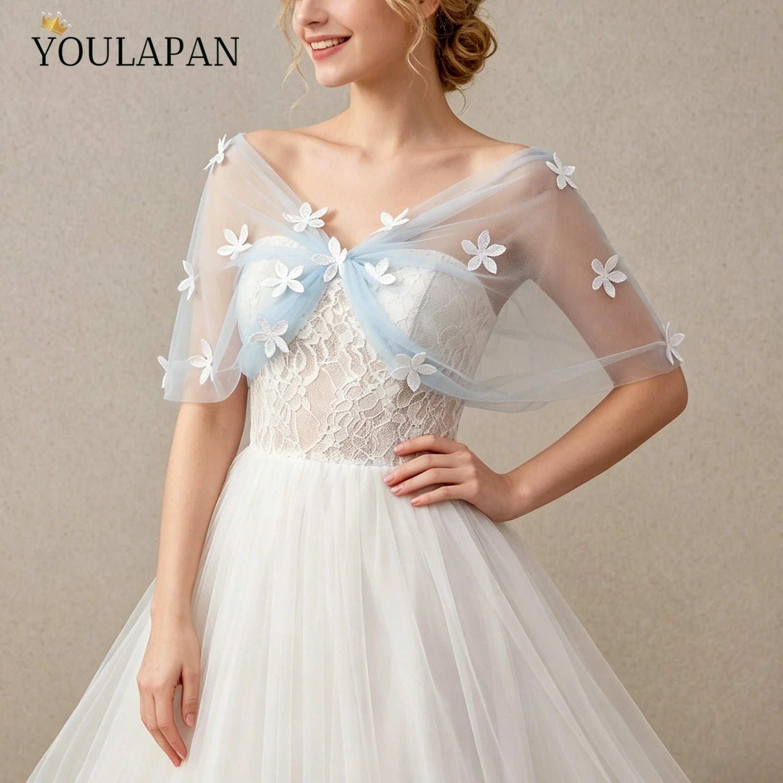 YouLaPan Wedding Cape Super Fairy Lace Bridal Gown Line Shoulder Mask Arm Slimming Adjustable Yarn Cape MG48-L