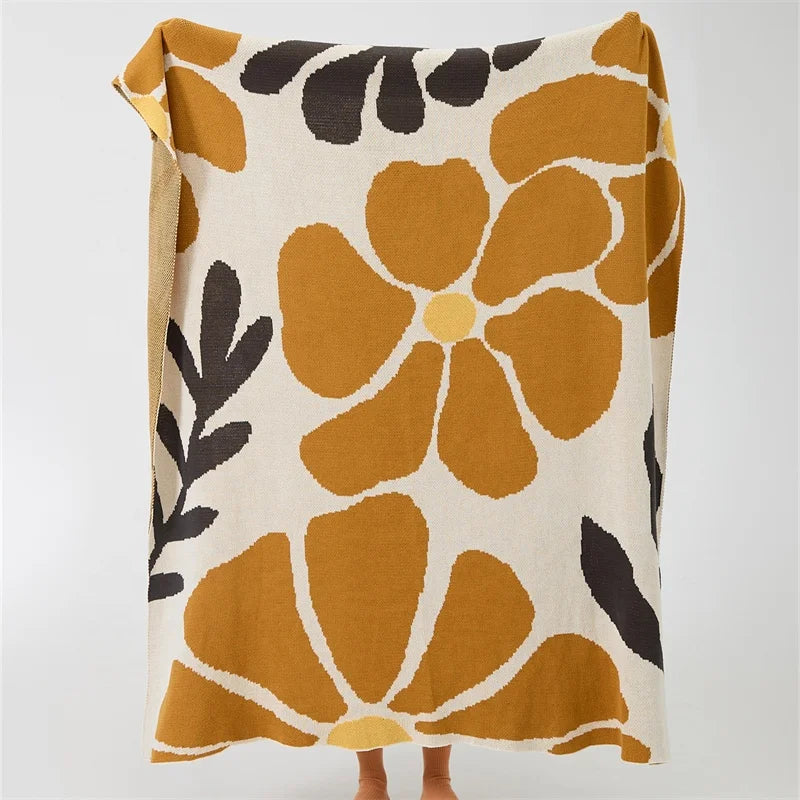 Custom Jacquard Flower 100% Pure Cotton Knitted Blanket for Couch Bedding HM
