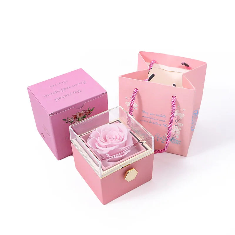 2023 New Design Wholesale Rotating Ring Necklace Flower Box Romantic Fashion Ring Rotating Flower Box