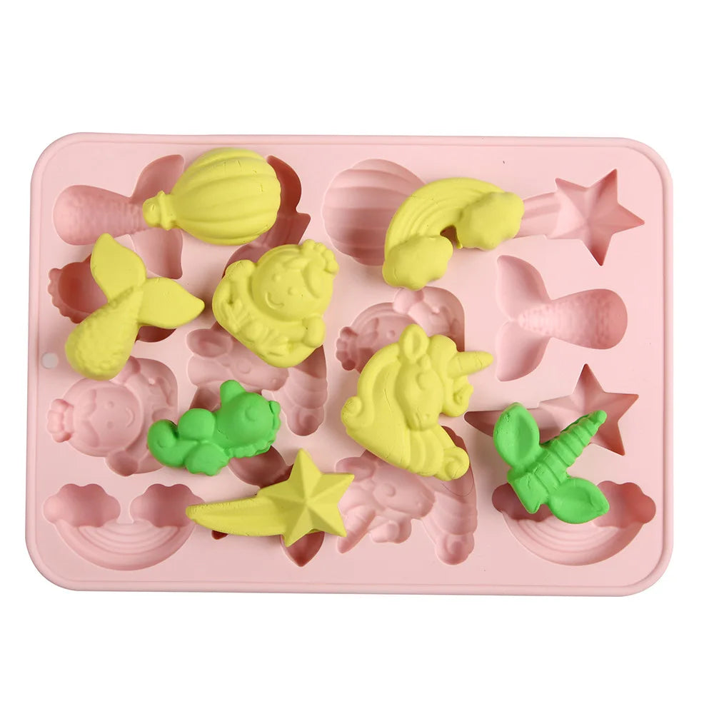Cute Cartoon 14 Cavity Eco-Friendly Silicone Mermaid Unicorn Shape Mould Bar Candy Waffle Chocolate for Baking by Cathylin