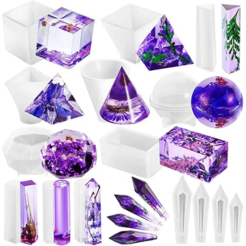 DM645 Multishaped Pyramid Sphere Diamond Resin Silicone Mold Set DIY Crafts Accessory Epoxy Resin Molds Kits for Decorative