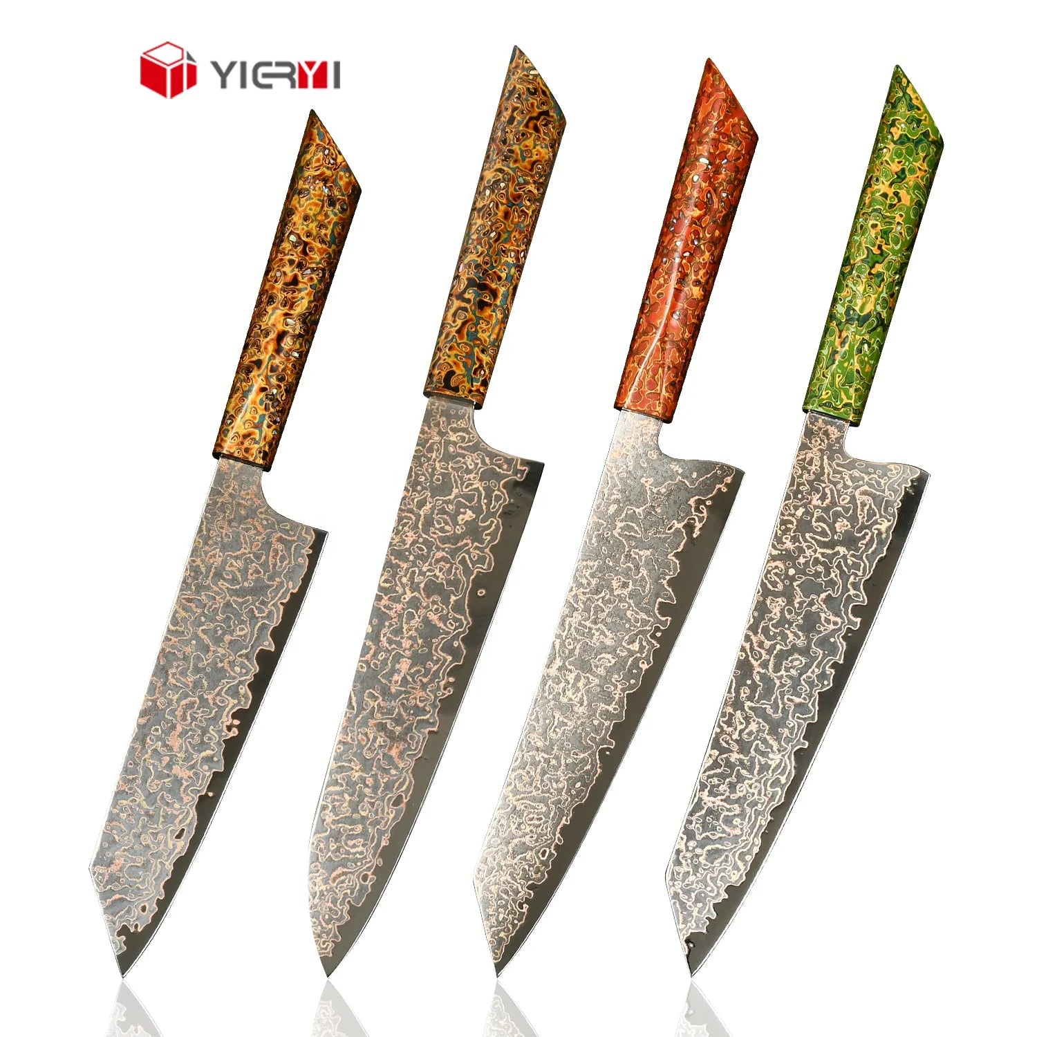 OEM Luxury 4-Color Handle High Carbon Steel Handmade VG10 Japanese Kiritsuke Chef Knife Copper Damascus Knives